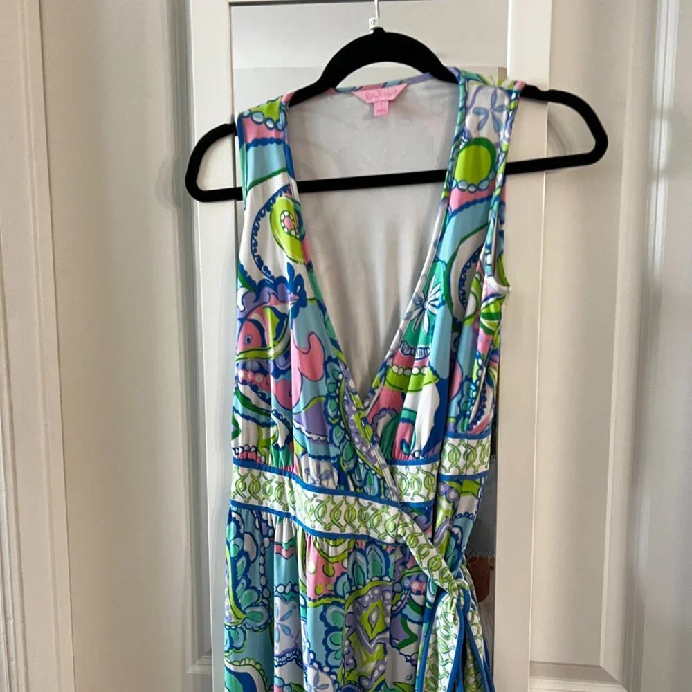 Lilly Pulitzer Bellina Maxi Wrap Dress Size Small Color Blue White - Picture 4 of 6